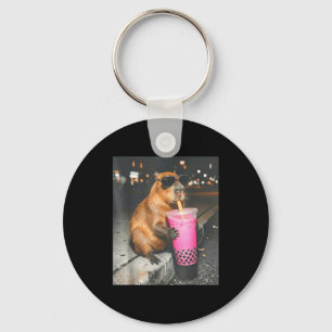Capybara drinkt ijsthee met boba grappige dieren m sleutelhanger