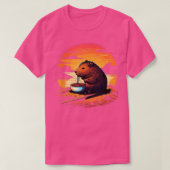 Capybara Eating Ramen Retro Capibara Gnawe T-shirt (Design voorkant)