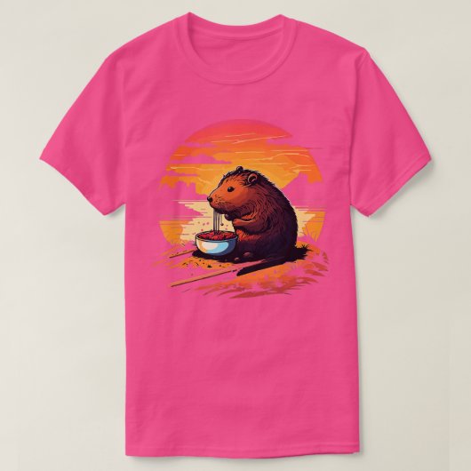 Capybara Eating Ramen Retro Capibara Gnawe T-shirt (Design voorkant)