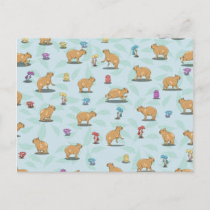 Capybara en paddenstoelenpatroon briefkaart