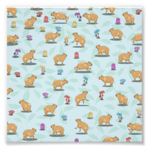 Capybara en paddenstoelenpatroon foto afdruk
