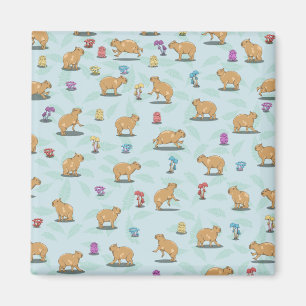 Capybara en paddenstoelenpatroon magneet