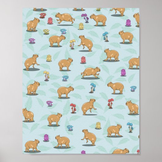 Capybara en paddenstoelenpatroon poster (Voorkant)