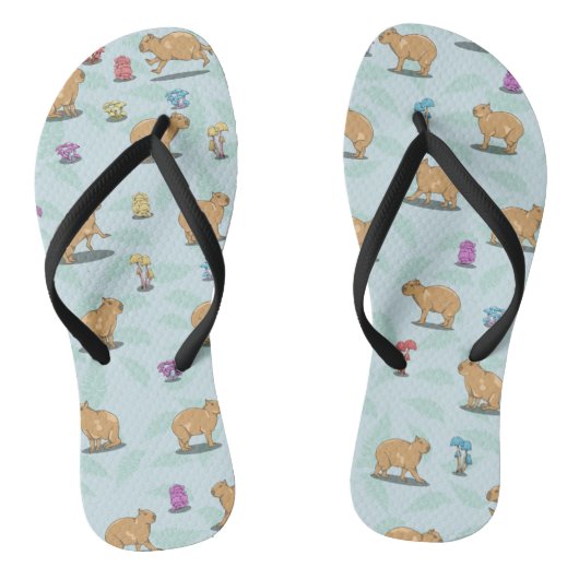 Capybara en paddenstoelenpatroon teenslippers (Voetbed)