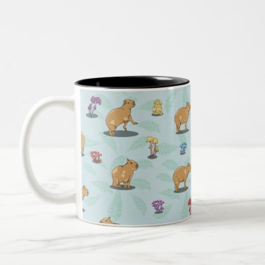 Capybara en paddenstoelenpatroon tweekleurige koffiemok (Links)