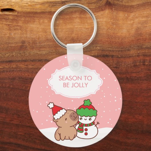 Capybara en Snowman seizoen worden vrolijk Schatti Sleutelhanger (Voorkant)