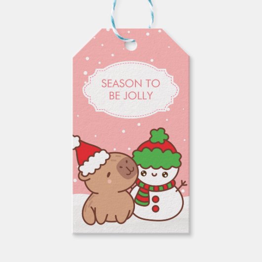Capybara en Snowman seizoen zijn Schattige Cadeaulabel (Voorkant)