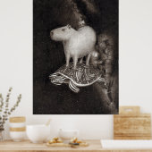 Capybara en terrapin door de ruimte vliegen poster (Keuken)