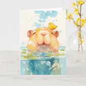 Capybara en vogelvriend kaart (Gele Bloem)