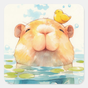 Capybara en vogelvriend vierkante sticker