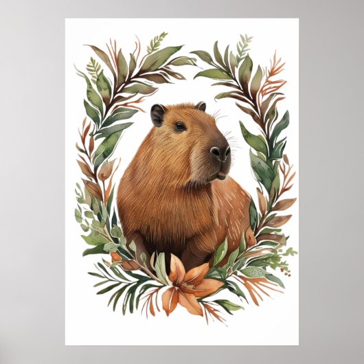 Capybara Floral Art Print (Voorkant)