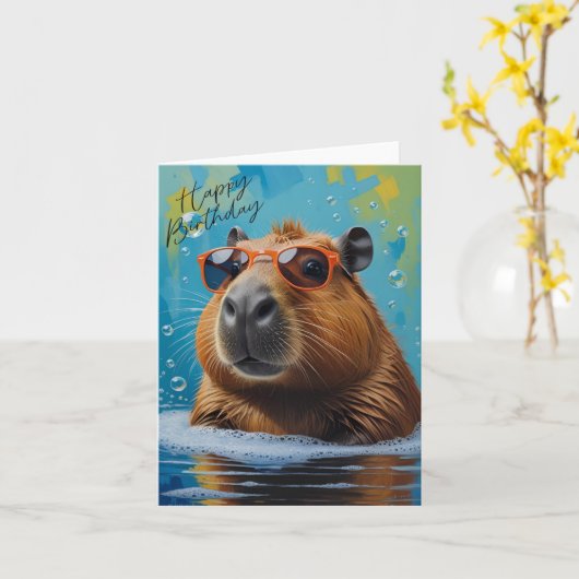 Capybara Funny Bonne carte d'anniversaire (Fleur jaune)