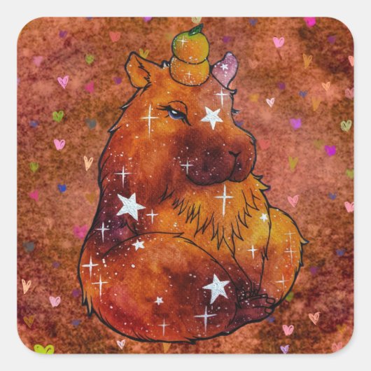 Capybara genaamd Dream Vierkante Sticker (Voorkant)