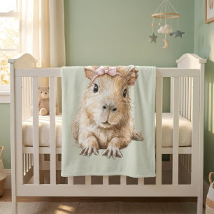 Capybara Girl Watercolor Fleece Blanket • Nursery Deken