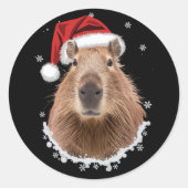 Capybara Grappig Kerstmis Ronde Sticker (Voorkant)