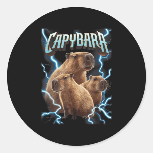 Capybara Heavy Metal Christmas Shirt _ Funny Holid Ronde Sticker (Voorkant)