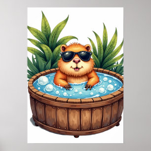 Capybara Hottub Ontspanning Chill Vibes Spa Dag St Poster