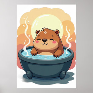 Capybara Hottub Ontspanning Kalme Sfeer Knus Kunst Poster