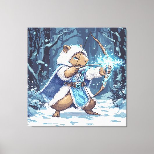 Capybara Ice Archer - Fantasy Pixel Art Canvas Afdruk (Voorkant)