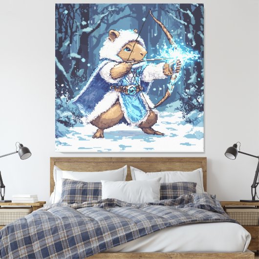 Capybara Ice Archer - Fantasy Pixel Art Canvas Afdruk (Insitu (Slaapkamer))