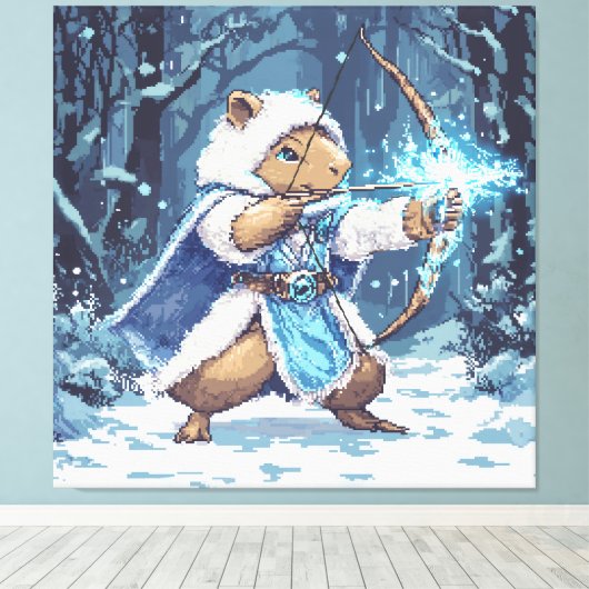 Capybara Ice Archer - Fantasy Pixel Art Canvas Afdruk (Insitu (Houten vloer))
