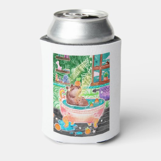 Capybara in Bath Tub with Oranges Blikjeskoeler (Blikje Achterkant)