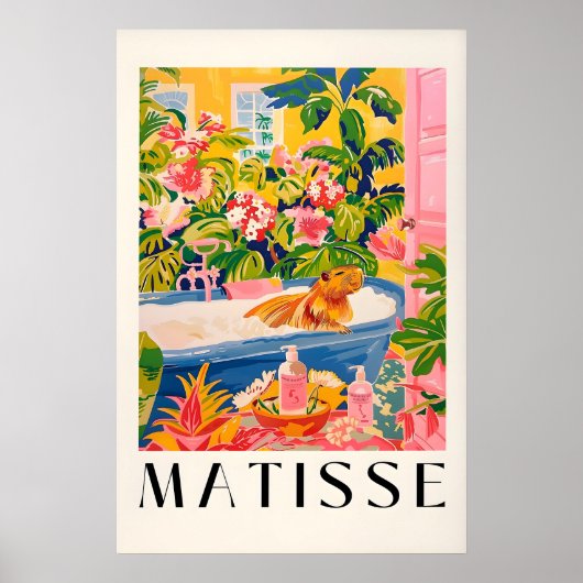 Capybara in Bathtub Art Print Pink Tropical (Voorkant)