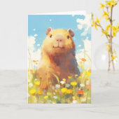 Capybara in de weide kaart (Gele Bloem)