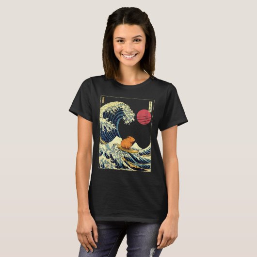 Capybara Japanese Kanagawa Wave Funny Surf Animal  T-shirt (Voorkant volledig)