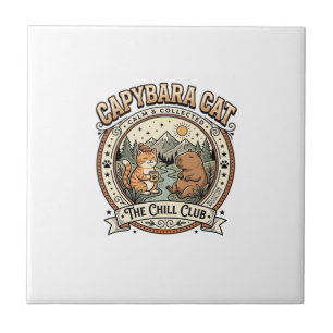 Capybara Kat Capybara Chille Kat Vintage Vector Ku Tegeltje