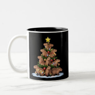 Capybara Kerstboom Cadeau Grappig Kerstmis Capy Tweekleurige Koffiemok