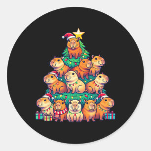 Capybara Kerstboom Grappig Capybara Kerstmis Ronde Sticker