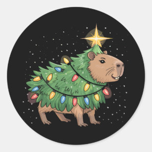 Capybara kerstcadeaus Capy Grappige kerstboom Ronde Sticker