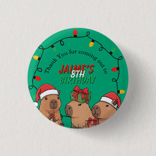 Capybara Kerstlichten Verjaardagsfeestje Ronde Button 3,2 Cm