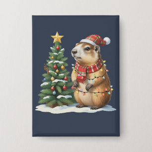 Capybara Kerstmis Cappy Dierenliefhebber Xmas Button