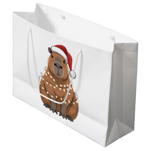 Capybara Kerstmis Grappige Kerstman Groot Cadeauzakje (Voorkant Gekanteld)