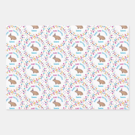 Capybara Kids Verjaardag Kleurrijk Gepersonaliseer Inpakpapier Vel (Voorkant)