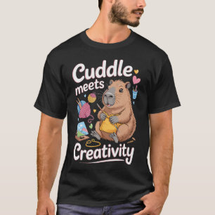 Capybara Knuffelen Ontmoet Creatief Breien Schilde T-shirt