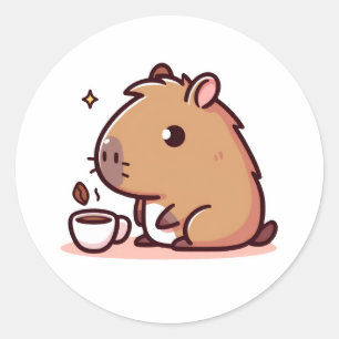 Capybara koffie liefhebber ronde sticker