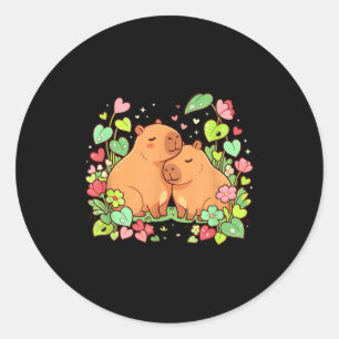 Capybara Koppel Schattige Valentijnsdag Bloemhart Ronde Sticker