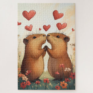 Capybara Love - Een romantisch weidemoment Legpuzzel