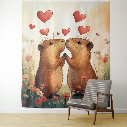 Capybara Love - Een romantisch weidemoment Wandkleed (In situ)