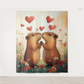Capybara Love - Een romantisch weidemoment Wandkleed (Voorkant)