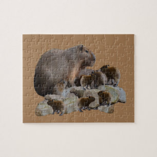 Capybara mama met baby's, puzzel