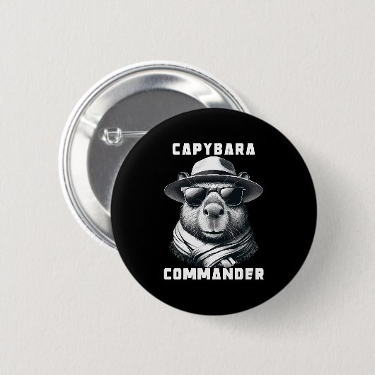 Capybara Met Zonnebril Capy Commandant Ronde Button 5,7 Cm (Voorkant /achterkant)