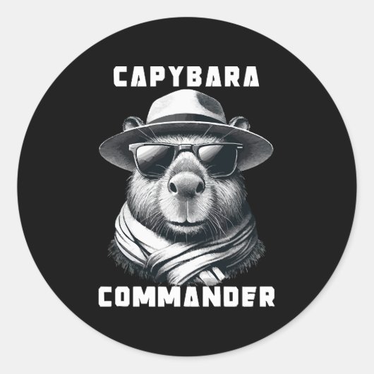 Capybara met zonnebril Capy Commander Ronde Sticker (Voorkant)