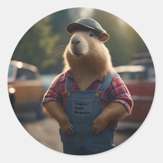 Capybara-monteur: vet, tandwielen en goede vibes ronde sticker (Voorkant)