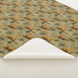 Capybara Morning Coffee Breakfast Botanical Art Sherpa Deken