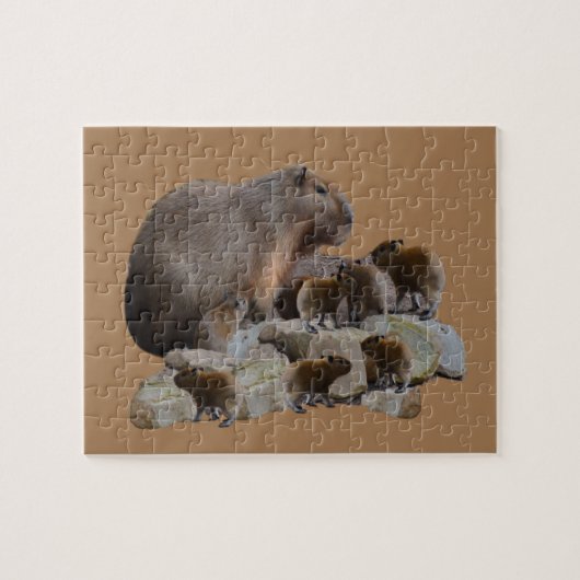 Capybara Mummy Avec Bébés, Jigsaw Puzzle (Horizontal)