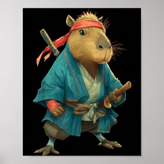 Capybara Ninja Samurai Japan Funny Japanese Graphi Poster (Voorkant)